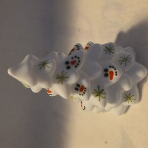 Mosser Hand-Painted Milk Glass Christmas Tree With Snowman Faces